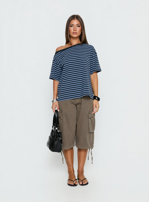Settle Down One Shoulder Oberteil blaue Streifen