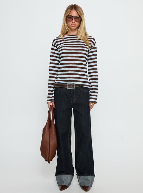 So Composed Langarmshirt mit U-Boot-Ausschnitt, blau gestreift