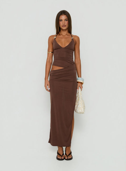 Imeraldia Hardware Halter Maxi-Kleid Schokobraun