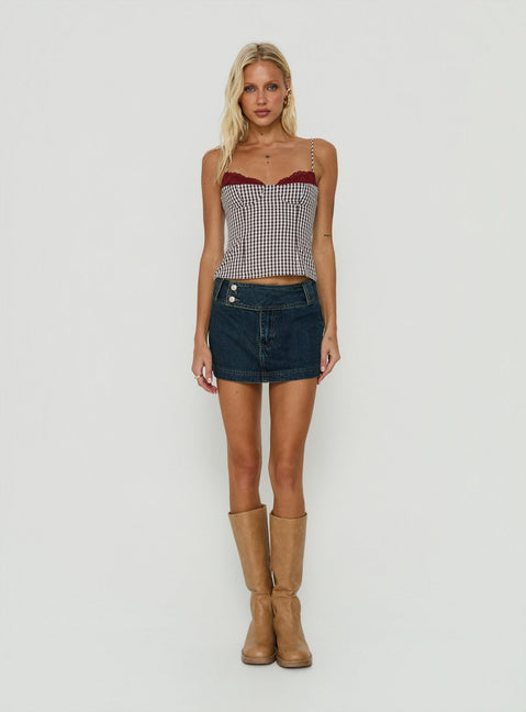 Baby Steps Gespleißtes Bustier-Detail Cami-Top mit braunem Vichykaro