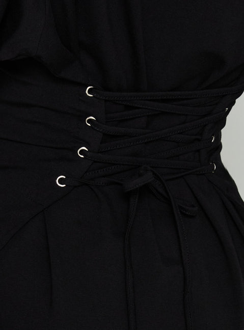 Enzia Raglan-Minikleid zum Schnüren, Schwarz