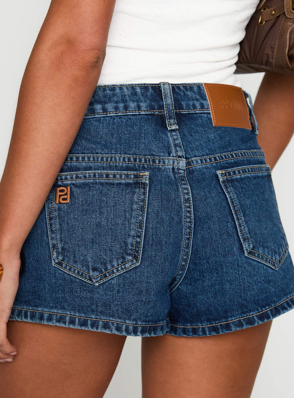 Dreamful Low Rise Mini-Jeans-Shorts, Dunkelblaue Waschung, Groß