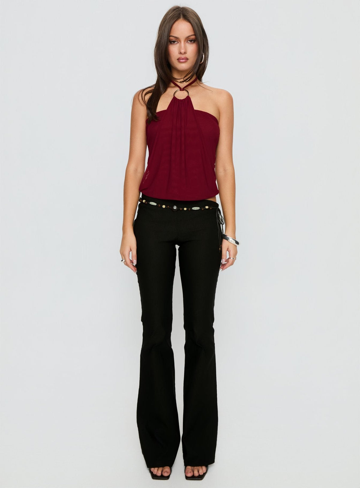 Hedlea Draped Ring Detail Top Weinrot
