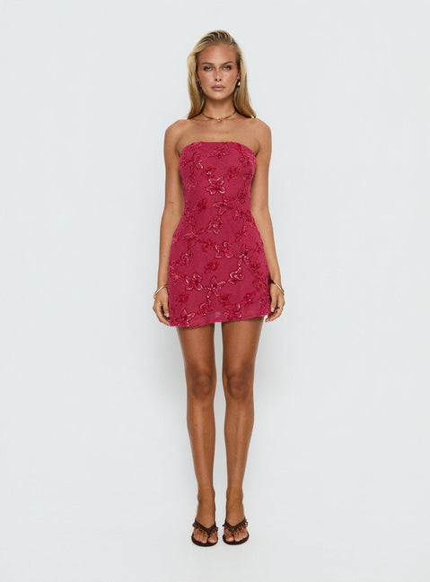 Mimosie Trägerloses Minikleid Bordeauxrote