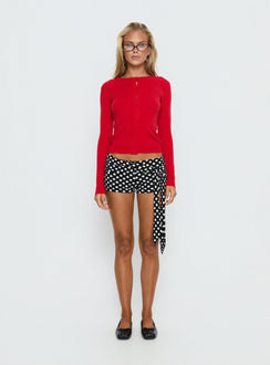 front view of model wearing Princess Polly Lauraine Cardigan Red cropped Jumpers 