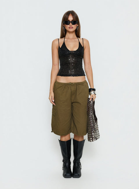 Odena Layered Pailletten-Cami-Top Schwarz