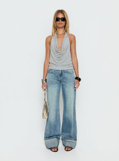Khoda Neckholder-Top mit Nieten Grau meliert