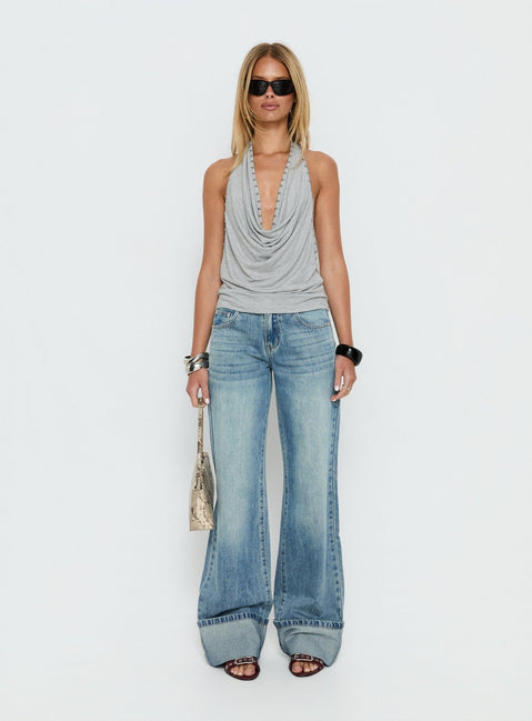 Khoda Neckholder-Top mit Nieten Grau meliert