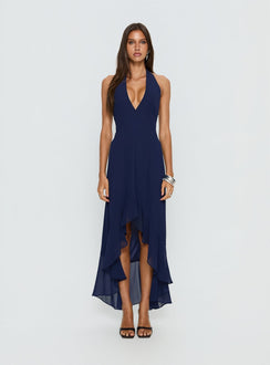 Agata Halter Neck Maxikleid mit Rüschen Navy
