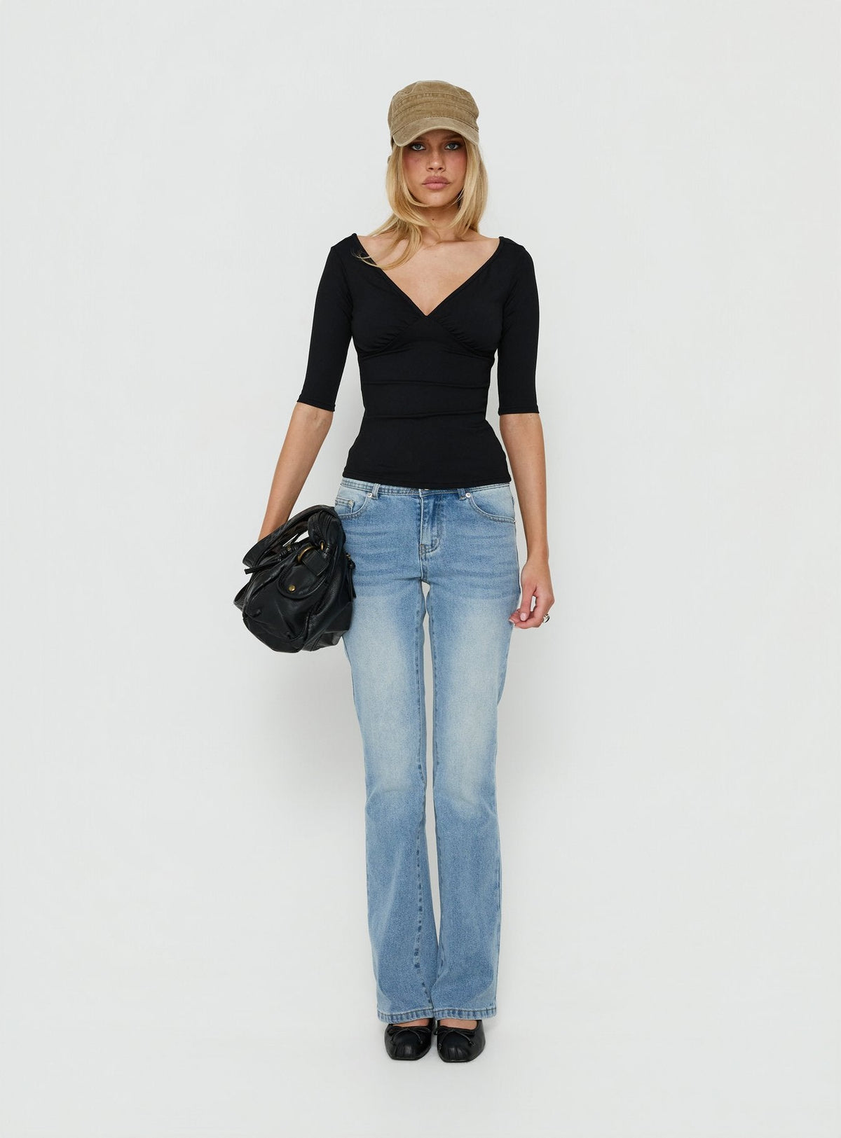 Daily Define Carmen-V-Ausschnitt-Top Schwarz