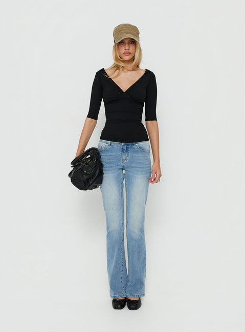 Daily Define Carmen-V-Ausschnitt-Top Schwarz