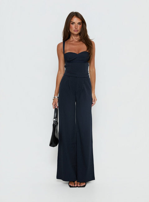 Briana Co-ord Marineblau Nadelstreifen Petite