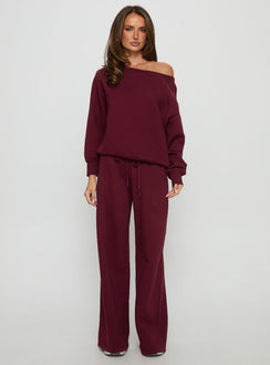front view of model wearing Princess Polly Wellness Off the Shoulder Jumper Currant 