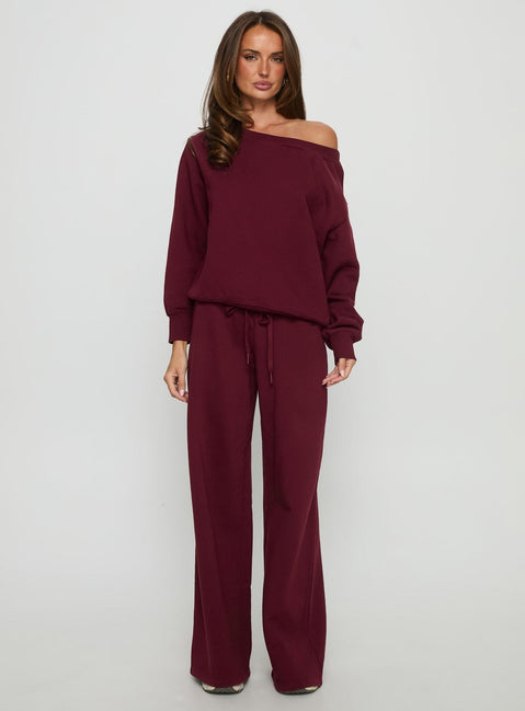 front view of model wearing Princess Polly Wellness Off the Shoulder Jumper Currant 