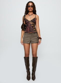 front view of model wearing Princess Polly Start A Fire Mesh Cami Top Multi Sleeveless V-Neck 