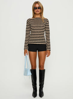 So Composed Langarm-Top mit U-Boot-Ausschnitt Latte Stripe