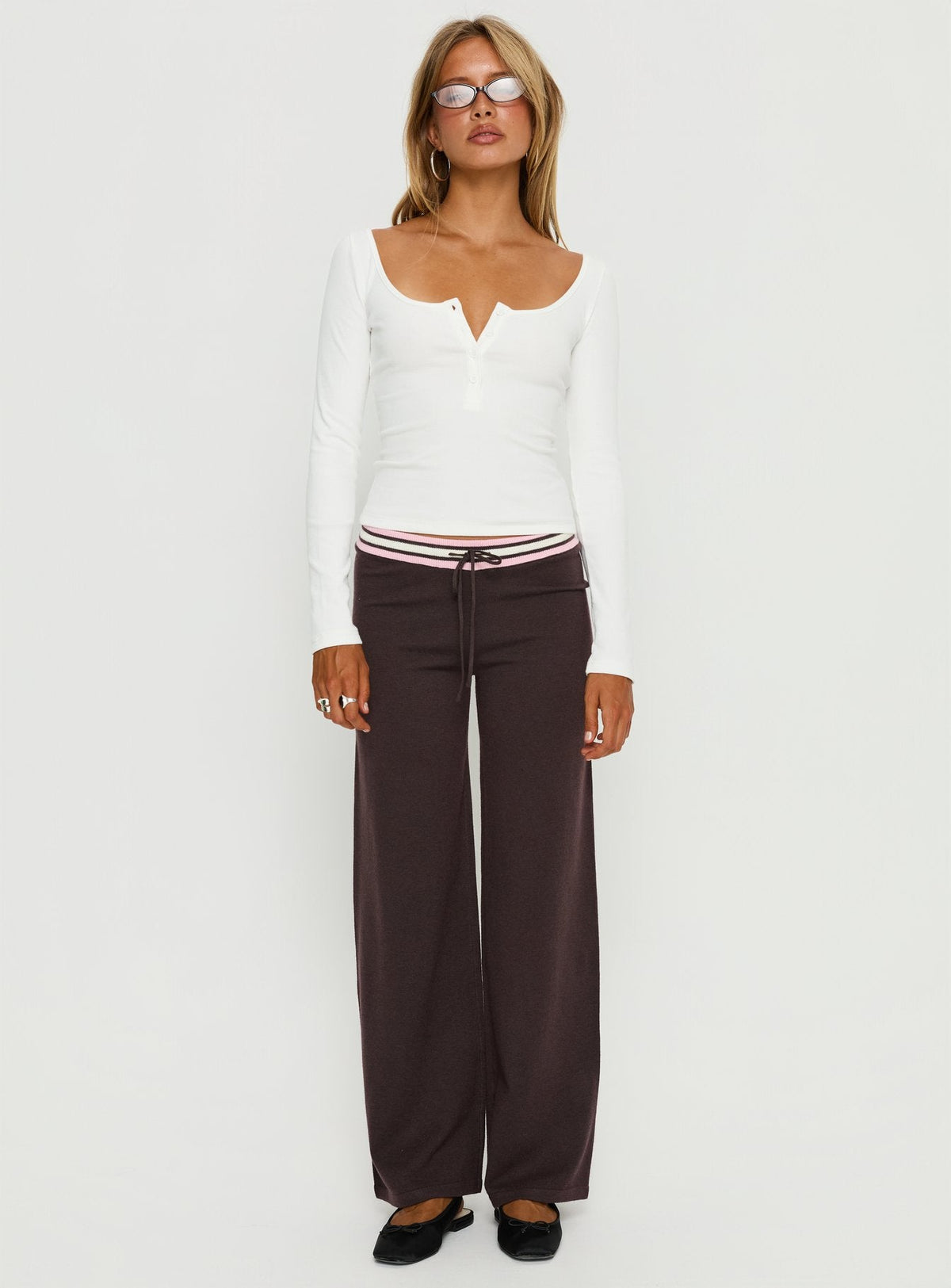 Keslie Langarm-Henley-Top Weiß