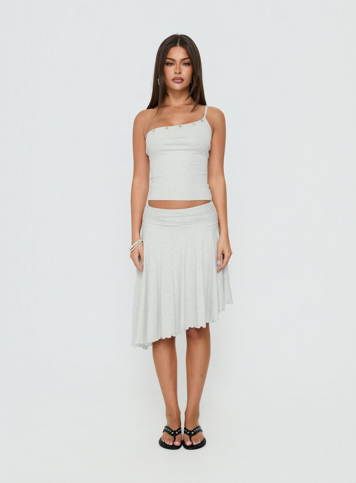 Mimmi One-Shoulder-Top mit Knopfdetails Grau