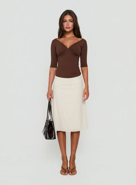 Daily Define Carmen-Top mit V-Ausschnitt, Braun