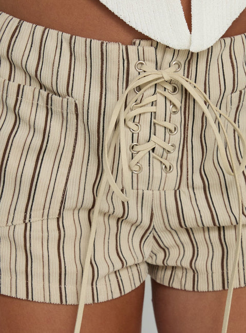 Ronnee Schnürshorts Cremestreifen