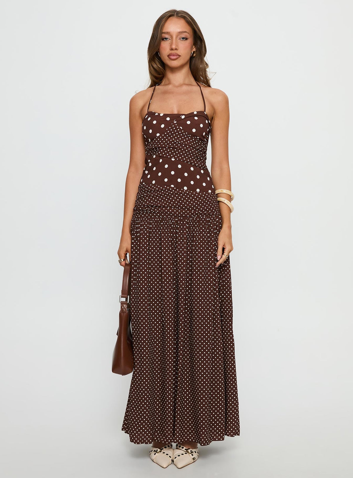 Marguerite Halter Maxikleid Braun Tupfen
