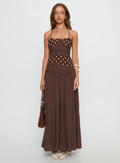Marguerite Halter Maxikleid Braun Tupfen