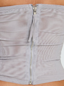 Oscuro Longline Mesh-Korsett-Oberteil Schiefergrau