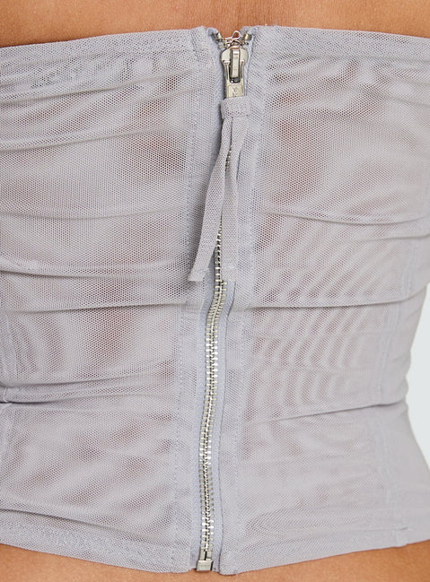 Oscuro Longline Mesh-Korsett-Oberteil Schiefergrau