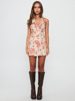 Taija Wickel-Minikleid Orange / Creme Blumenmuster