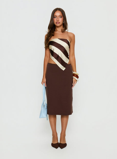   front view of model wearing Princess Polly Baseline Rib Midi Skirt Chocolate Midi Skirts Skirts 