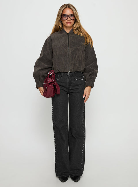 Mastery Wildlederimitat Bomberjacke Anthrazit