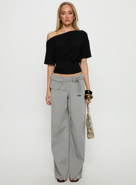 Ashlinn Off-Shoulder-Drapee-Oberteil Schwarz