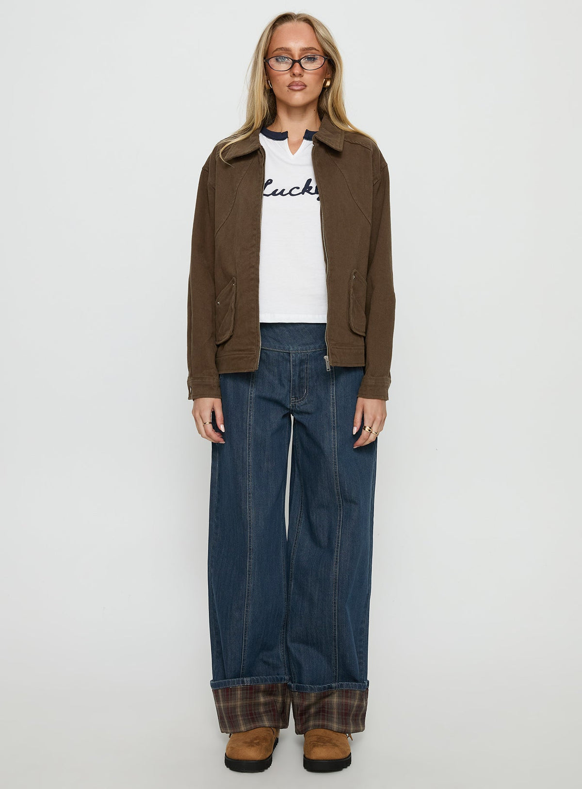 Nelsie Oversized-Jacke mit Kragen, Grün