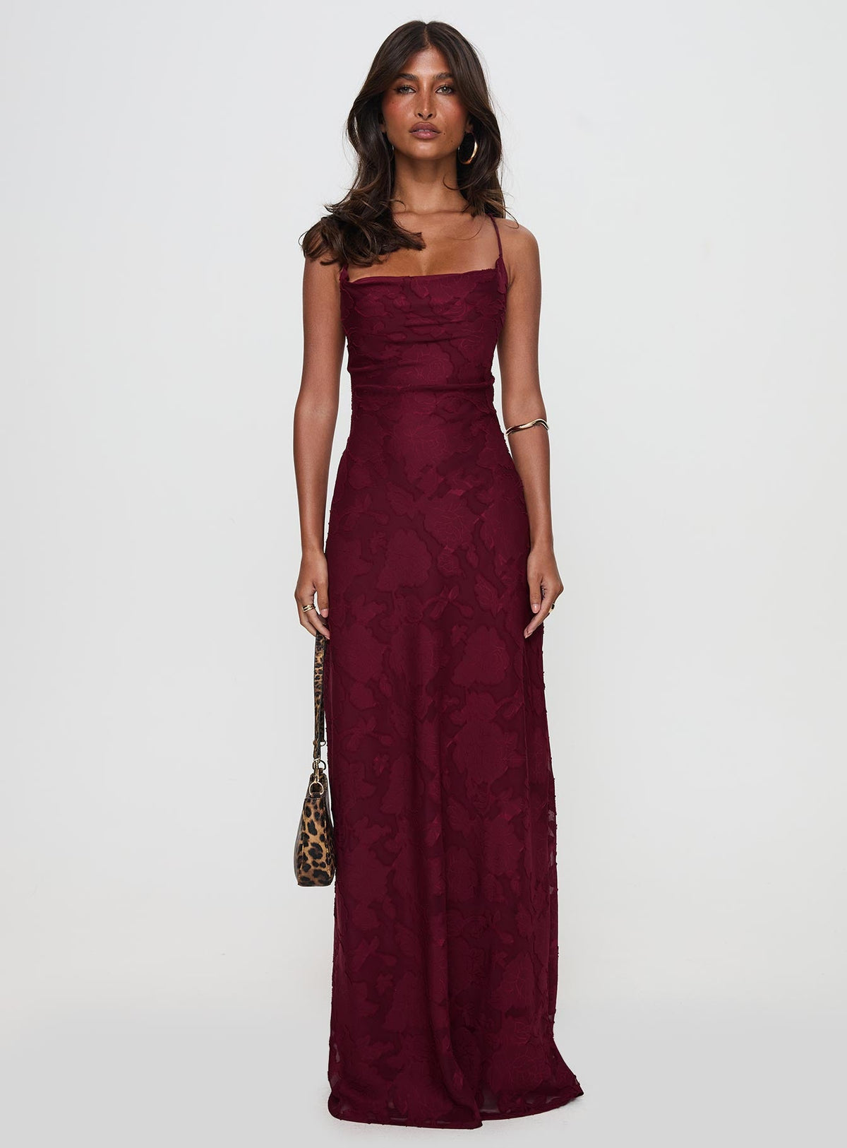 Celena Maxikleid Bordeauxrot Burnout Petite