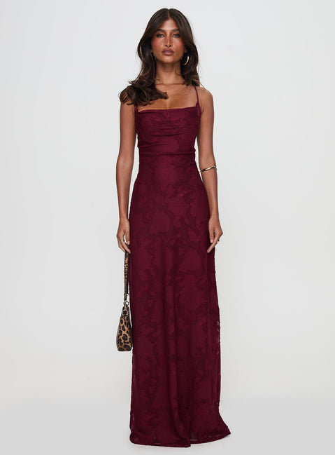 Celena Maxikleid Bordeauxrot Burnout Petite