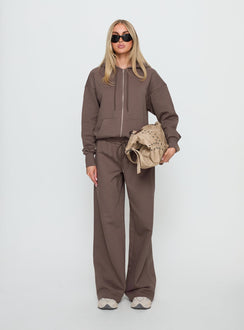 Showcasing the All Day Oversized Hoodie Mocha womens jumpers short length front view of model wearing Princess Polly