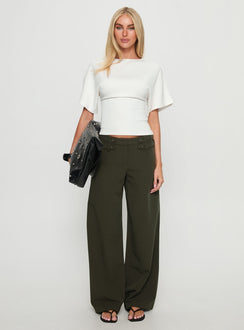 front view of model wearing Princess Polly Jette Tailored Buckle Pant Green Pinstripe High Rise Pants 