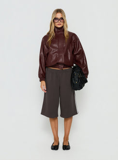 Dialtone Funnel Neck Faux Leather Jacket Burgundy
