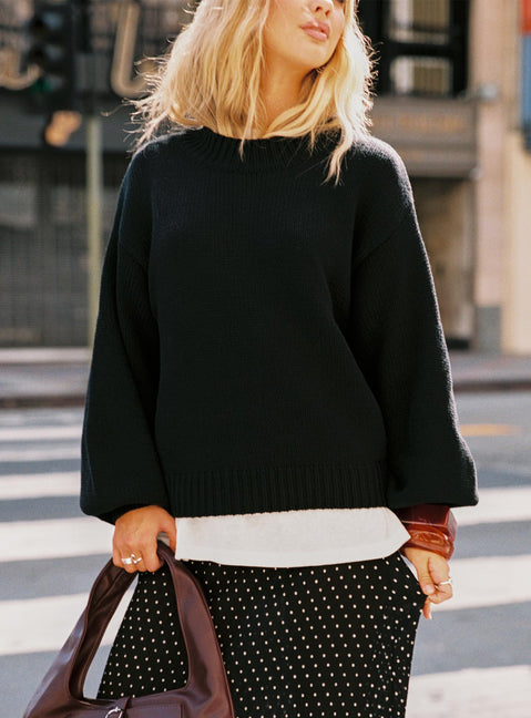 Harmony Balloon Sleeve Knit Jumper Black