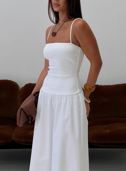 Erroll Maxikleid mit tiefer Taille Weiß