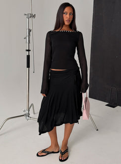   front view of model wearing Princess Polly Joaney Tie Side Jersey Midi Skirt Black Midi Skirts Skirts 