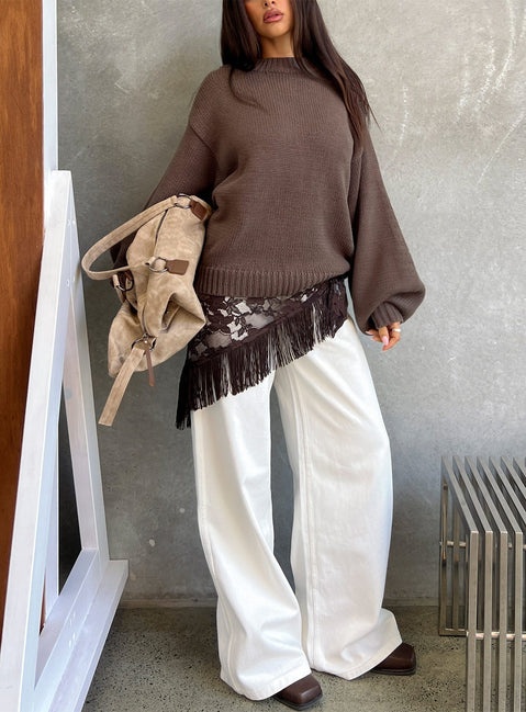 Harmony Ballonärmel Strickpullover Dunkelbraun