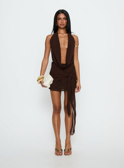 Snakepit Neckholder Plunge Minikleid Schoko