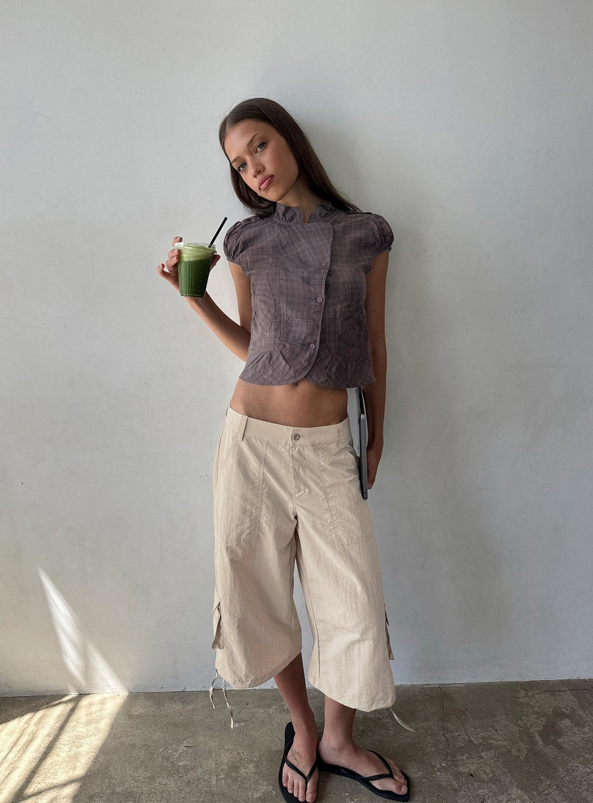 Aryalda Kurzarmbluse Navy-Karo