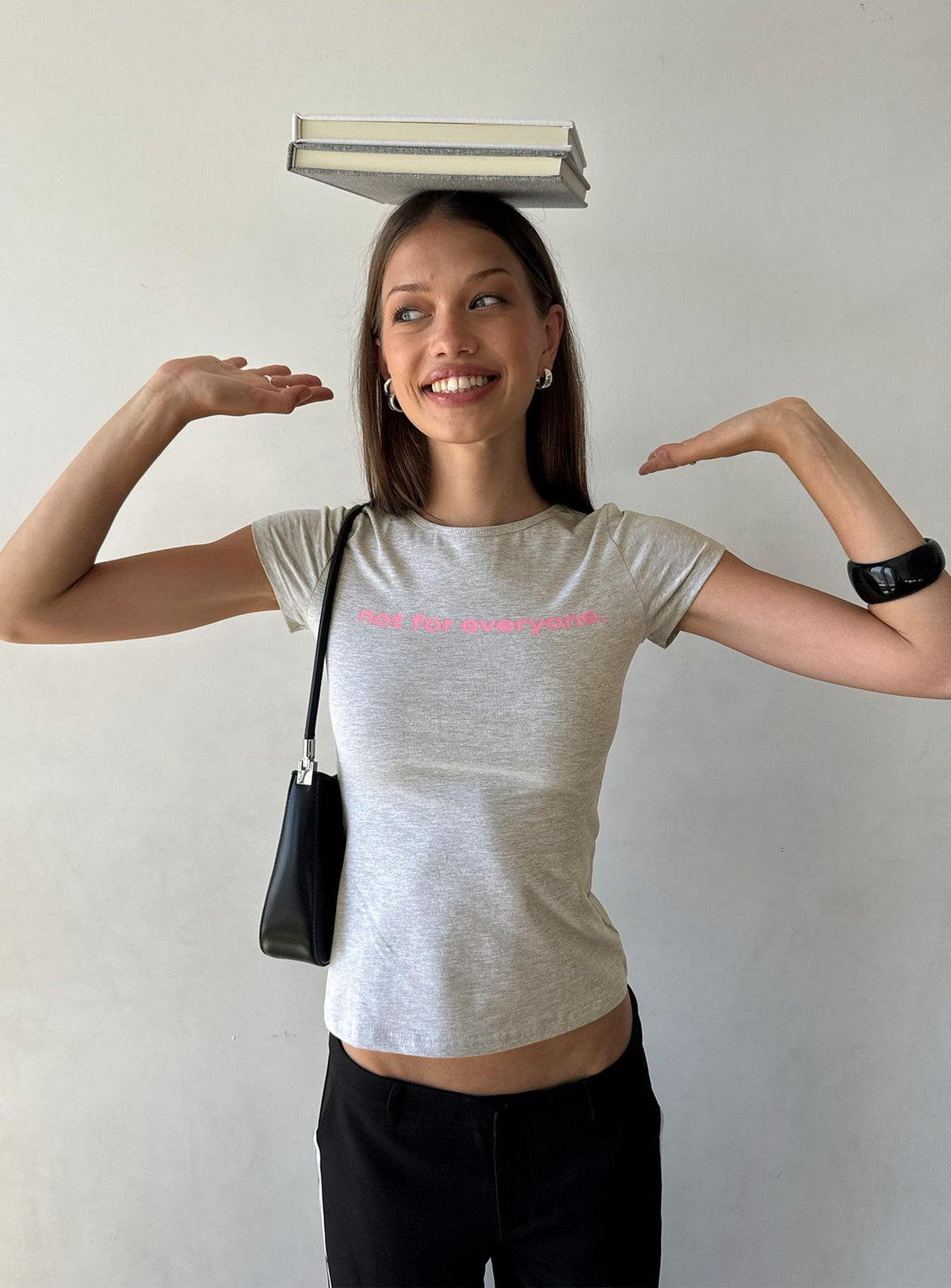 Not For Everyone mit Motivprint Baby Tee Grau meliert / Pink