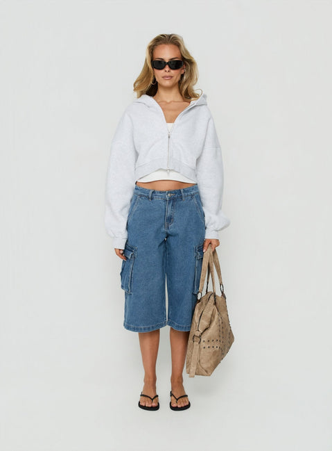 Hudsen Longline Cargo Denim Jorts Mittelblaue Waschung