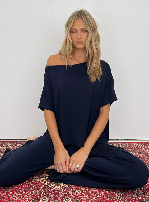Cozy Hour Schlaf Relaxed Carmen-Oberteil Marineblau