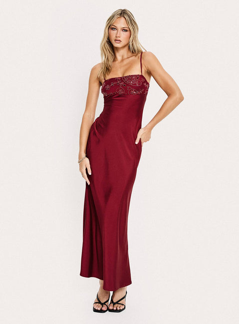 Engracia Pailletten-Maxikleid Bordeauxrot