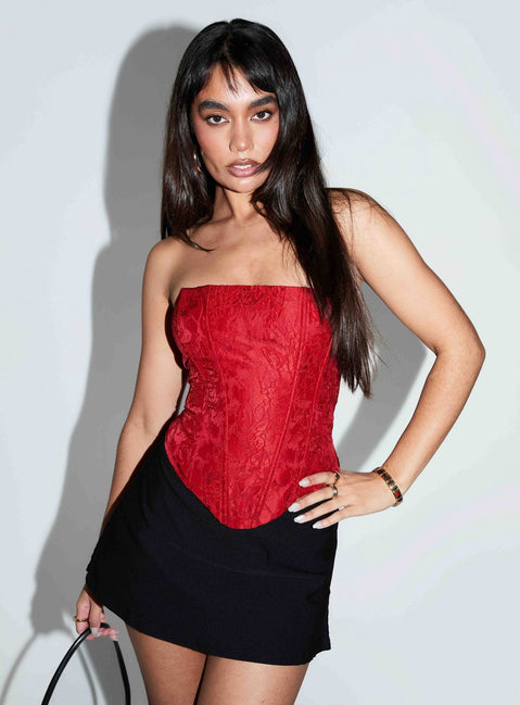 Ameliaa Trägerloses Korsett-Oberteil Rot