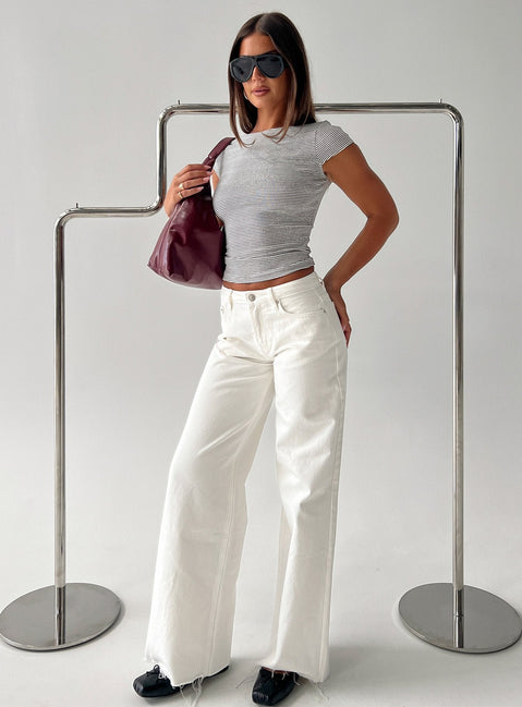 front view of model wearing Princess Polly Darla Low Rise Straight Leg Jean White Low Rise Jeans 